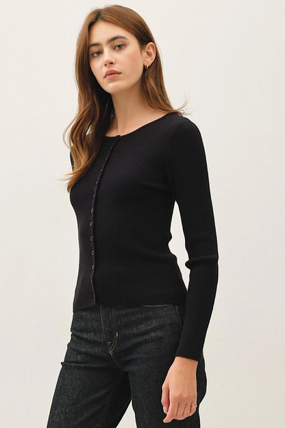 Kyle Ribbed Knit Cardigan Black