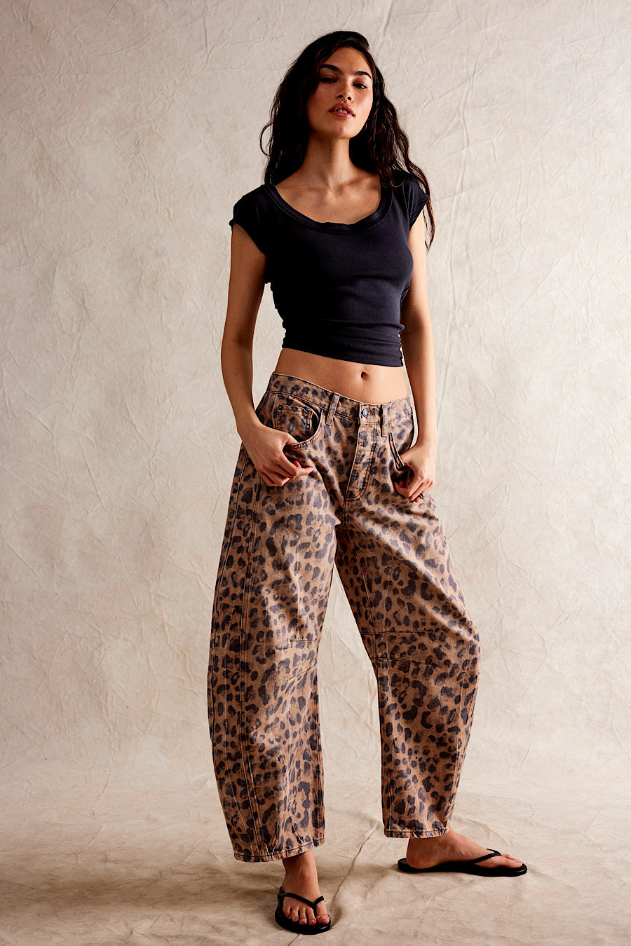 Free People Good Luck Leopard Barrel Jeans