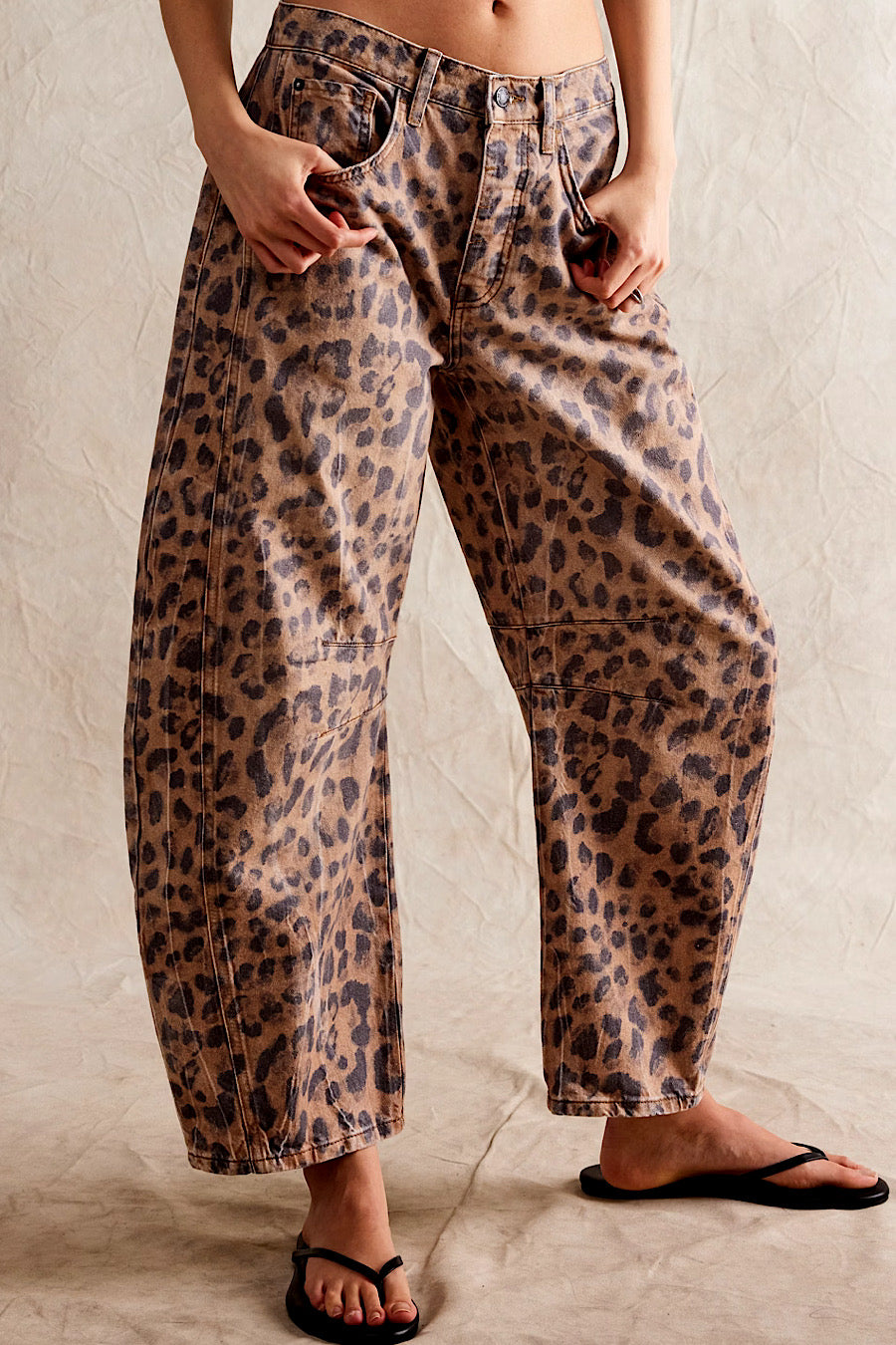 Free People Good Luck Leopard Barrel Jeans