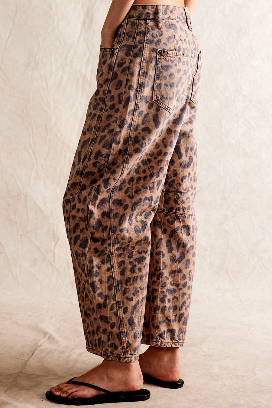 Free People Good Luck Leopard Barrel Jeans