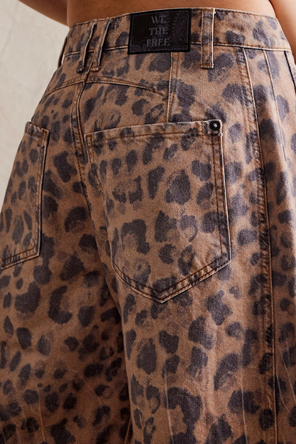 Free People Good Luck Leopard Barrel Jeans