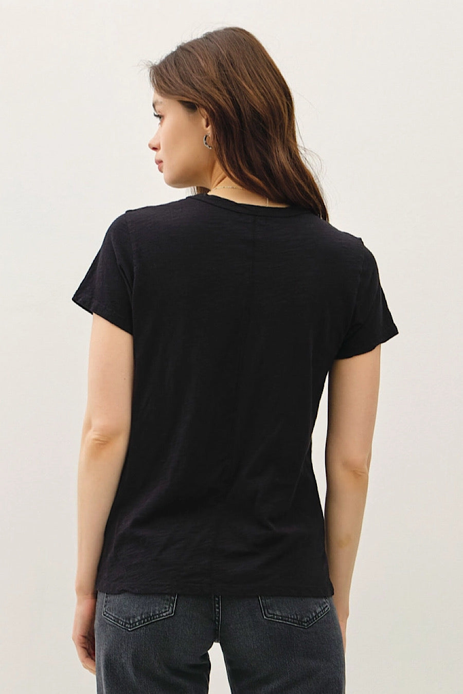 Crew Neck Cotton Slub Boy T-Shirt in Black