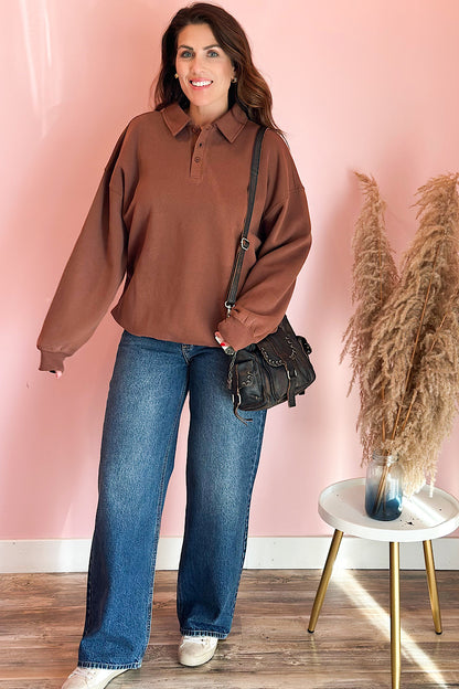 Robbie Oversized Polo Sweatshirt Chestnut
