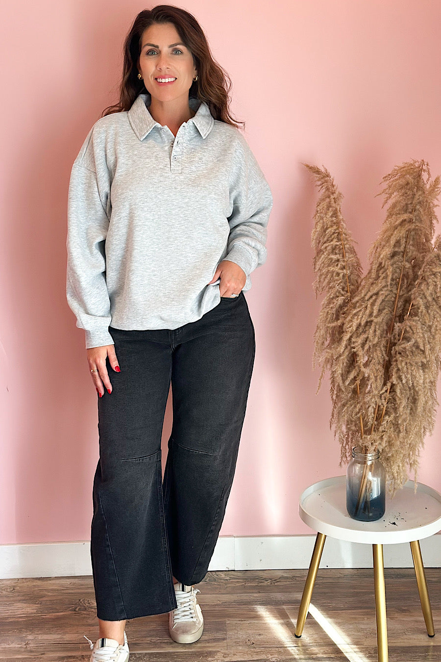 Robbie Oversized Polo Sweatshirt H Grey