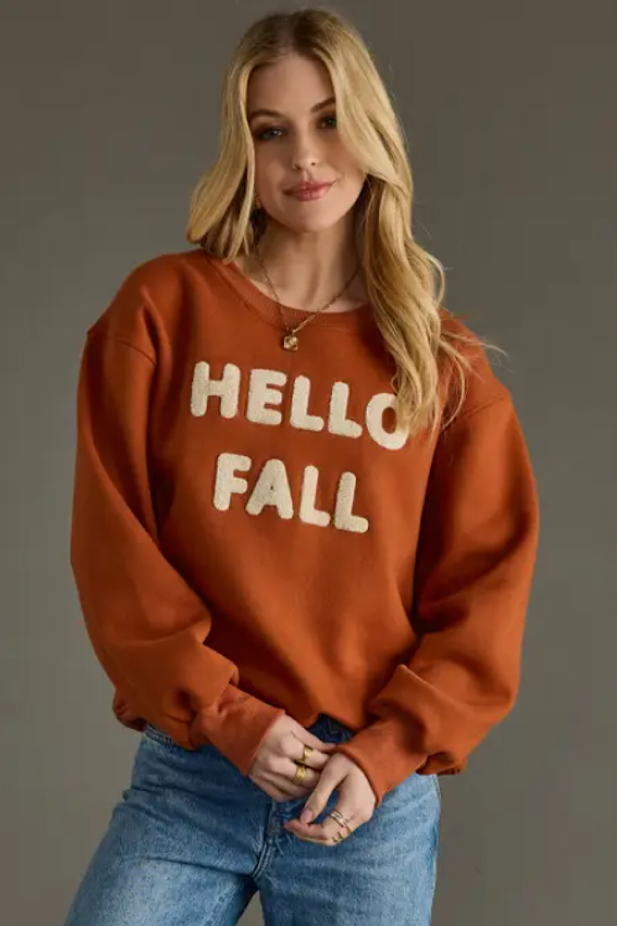 Hello Fall Graphic Sweatshirt in Rust