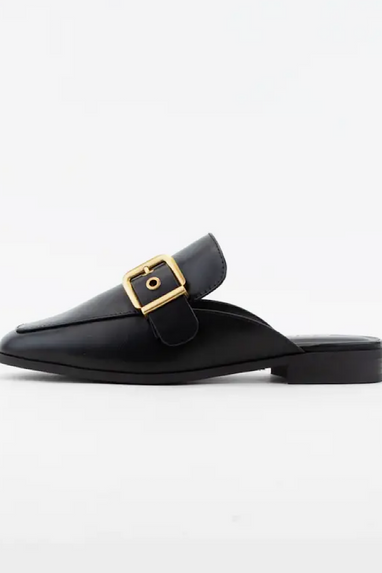 Chantal Buckled Slide Mule Flat Shoes Black