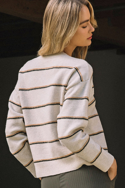Hot Cider Camel &amp; Olive Stripe Sweater