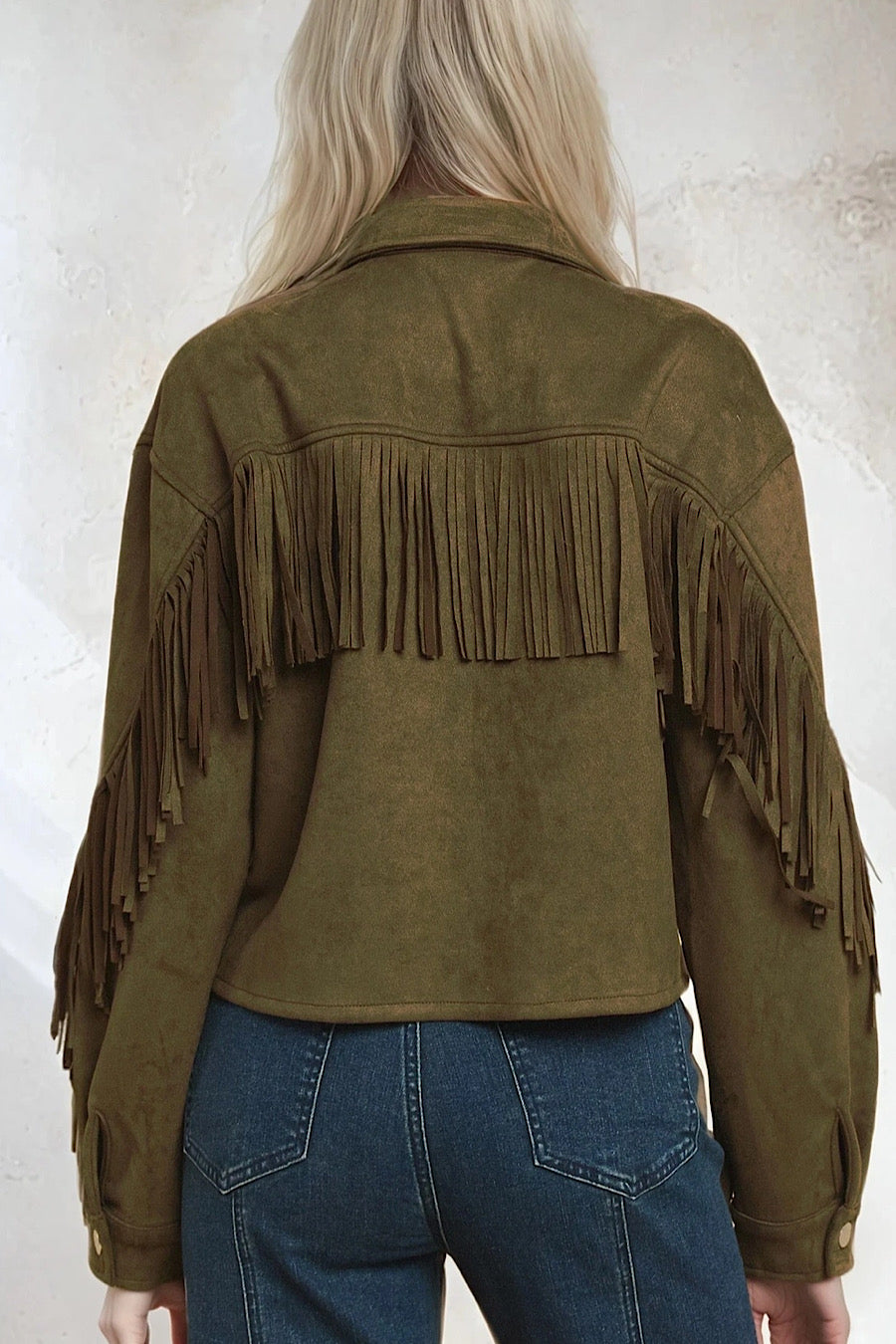 Ranch Hand Fringe Suede Shirt Jacket Olive