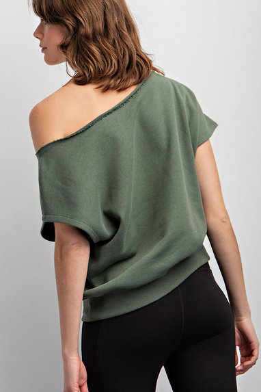 Flashdance Off Shoulder Terry Top Olive