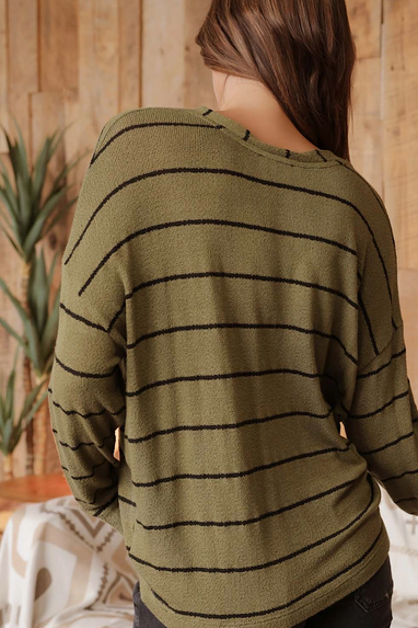 Out of Line Striped Top Olive