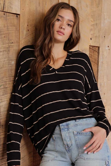 Out of Line Striped Top in Black