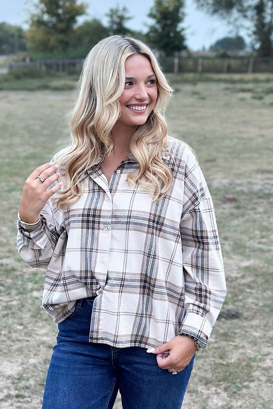 Fall Schedule Plaid Boxy Shacket Shirt