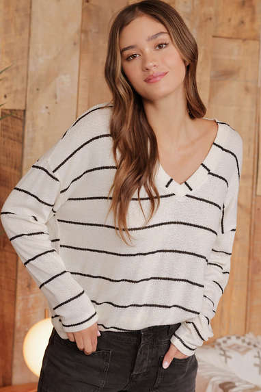 Out of Line Striped Top in Ivory
