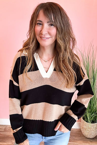 Kendra Wide Stripe Collared Sweater