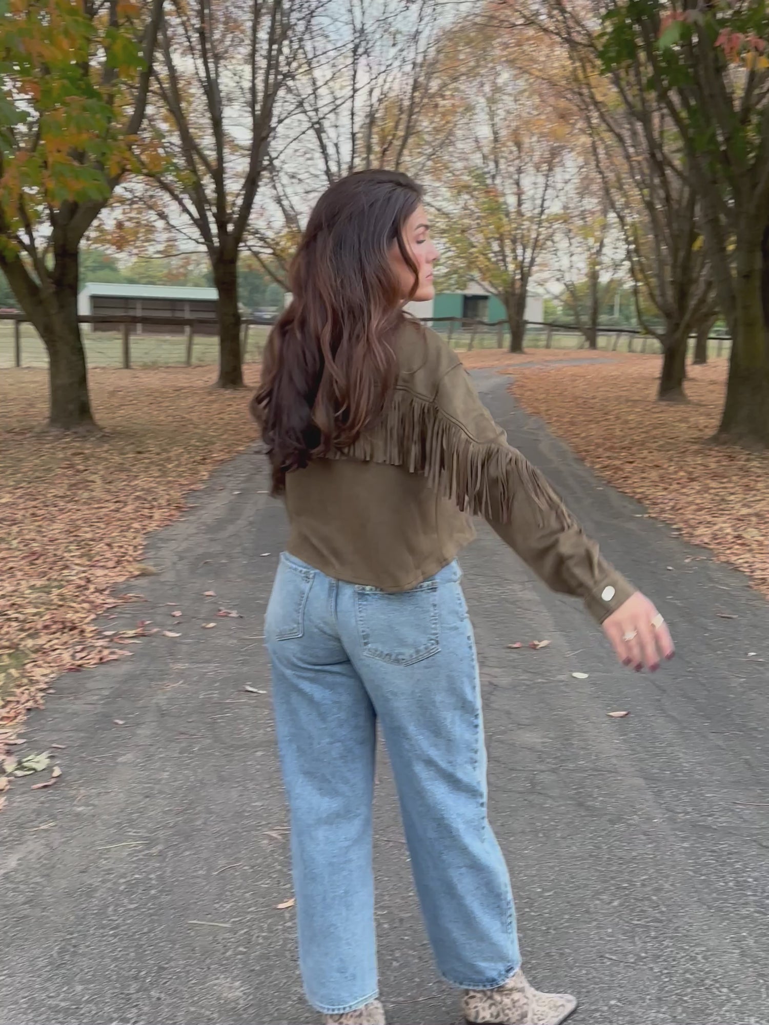 Ranch Hand Fringe Suede Shirt Jacket Olive