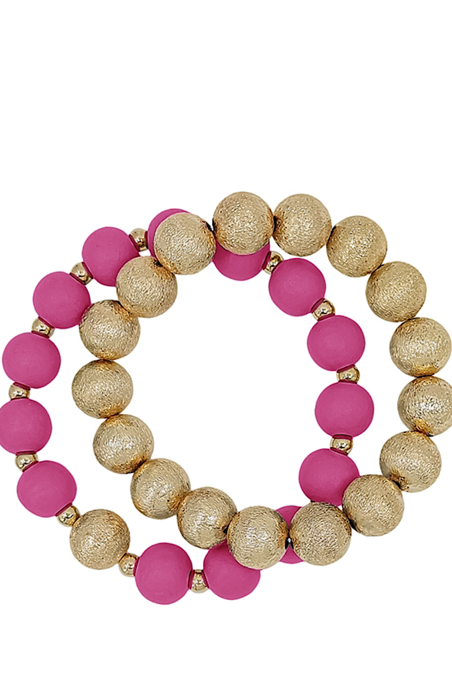 2pc Hot Pink &amp; Gold Beaded Bracelet Set