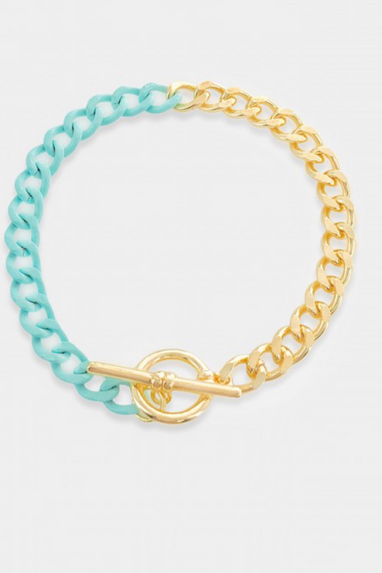 Half & Half Gold Curb Bracelet in Blue or White