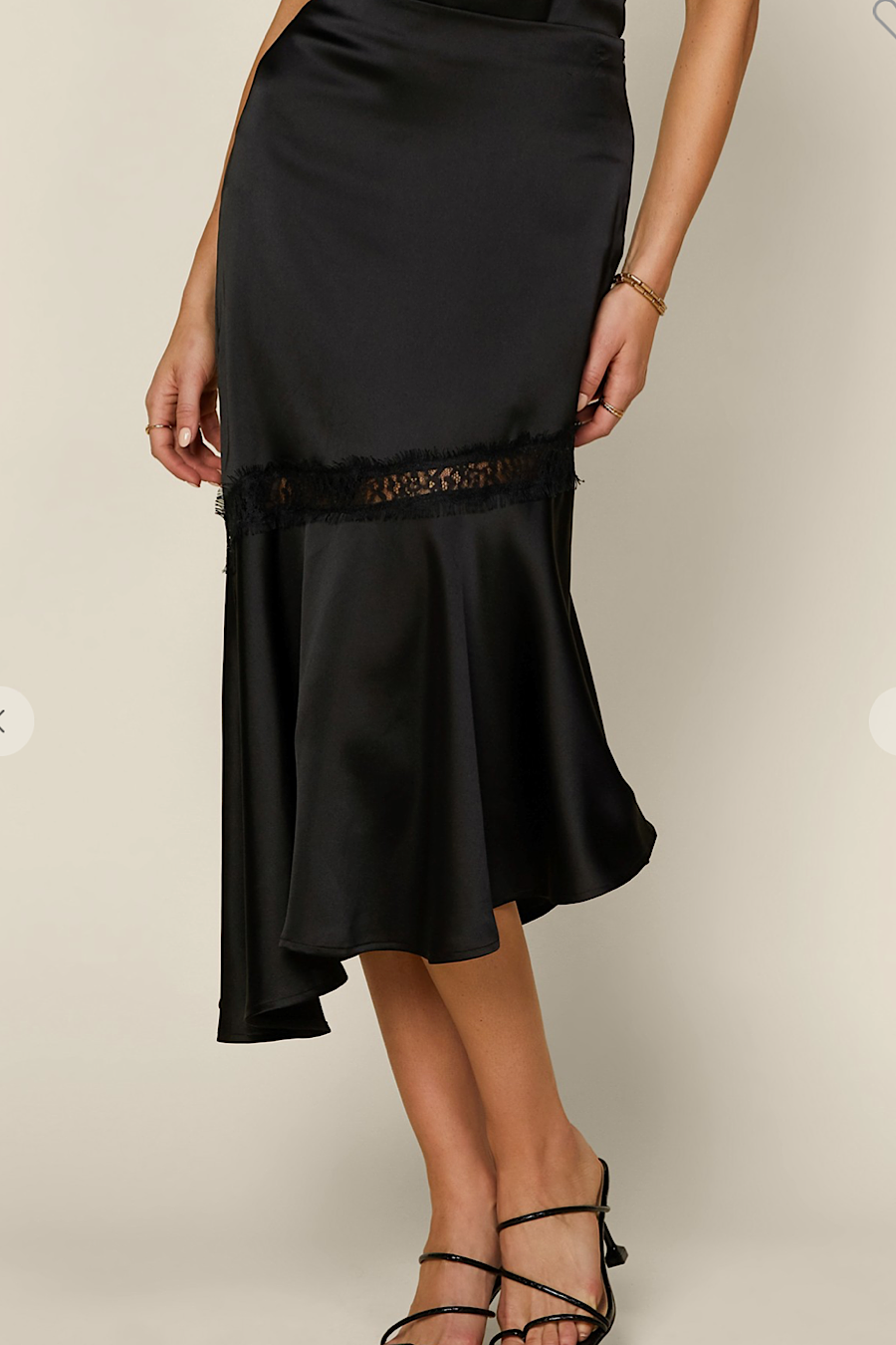 Asymmetrical Lace & Satin Midi Skirt