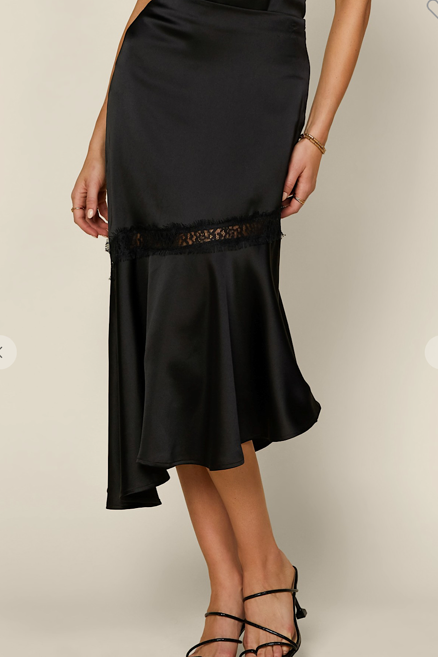 Asymmetrical Lace &amp; Satin Midi Skirt
