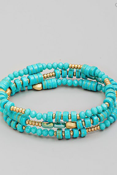 3 Strand Turquoise Beaded Bracelet Set
