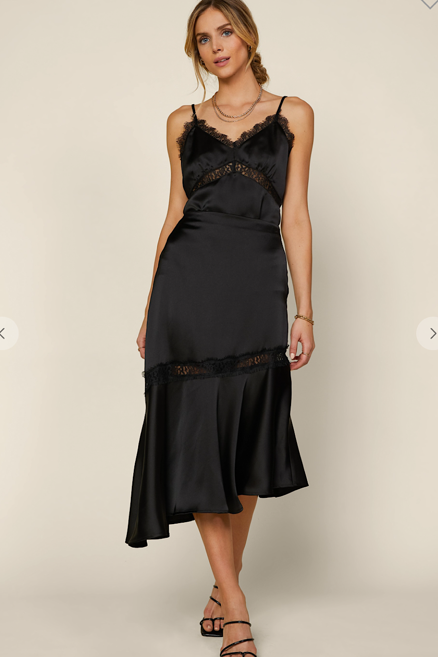 Asymmetrical Lace &amp; Satin Midi Skirt