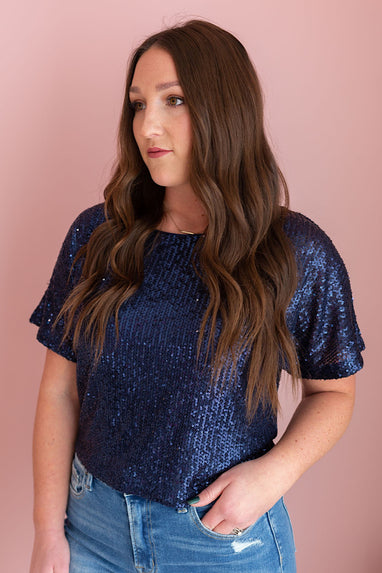 Dashing Sequin Top in Navy