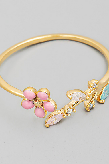 Dainty Flower Leaf Open Cuff Ring in White or Pink