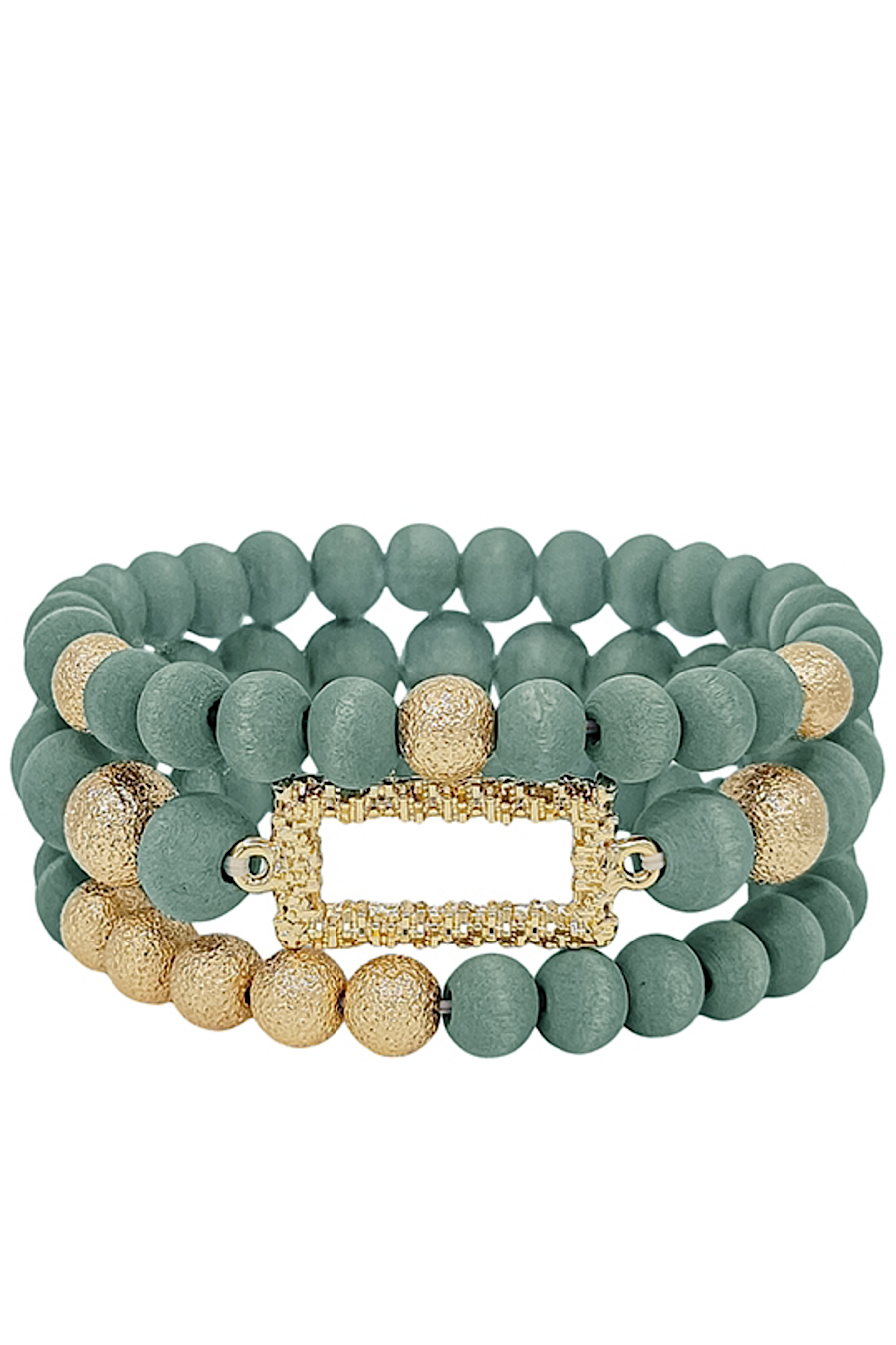 3pc Textured Gold Beaded Bracelet Set in Mint or Pink