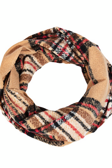 Plaid Infinity Scarf in Beige or Rust