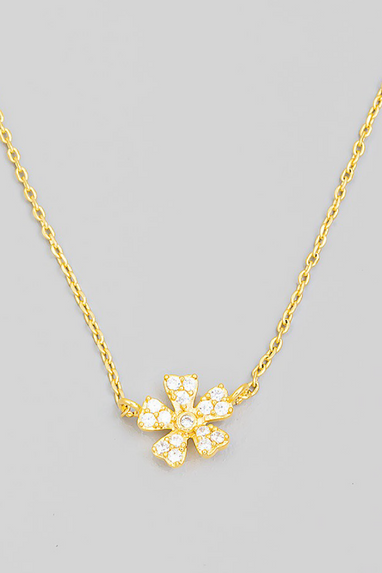 Rhinestone Flower Necklace in Gold or Silver