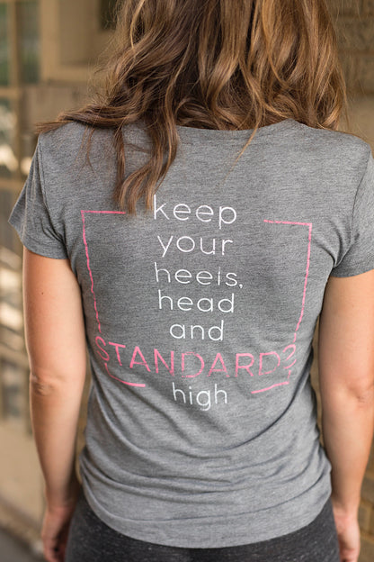 Standards Logo V-neck Neck Tee in Grey