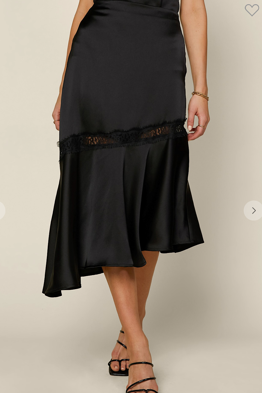 Asymmetrical Lace &amp; Satin Midi Skirt