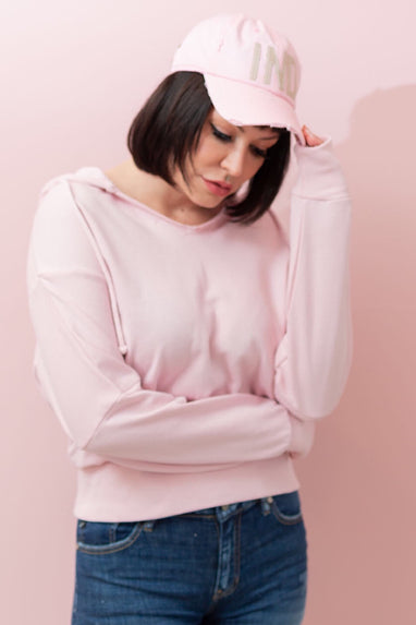 Pink Terry Split Neck Hoodie