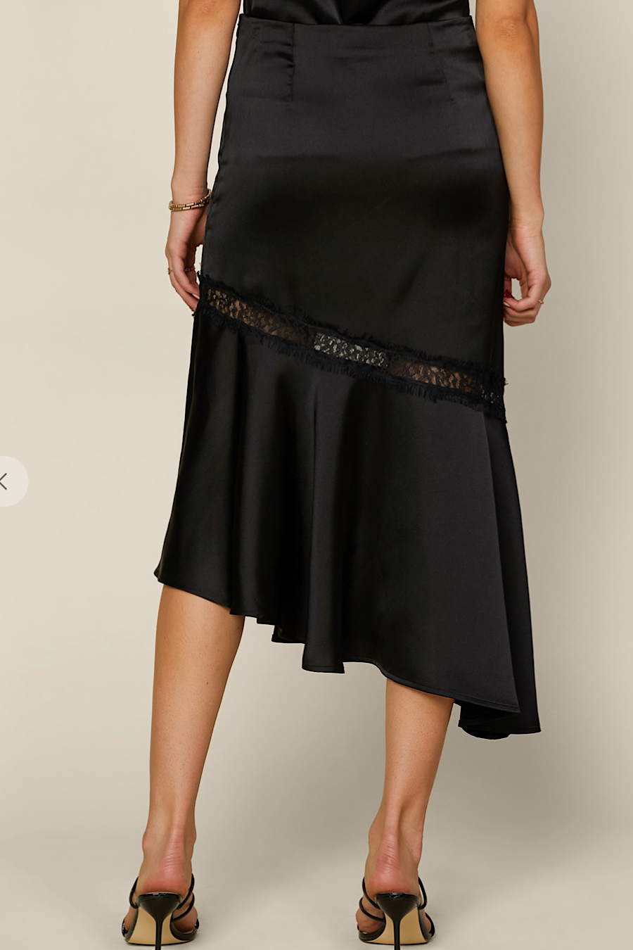 Asymmetrical Lace &amp; Satin Midi Skirt