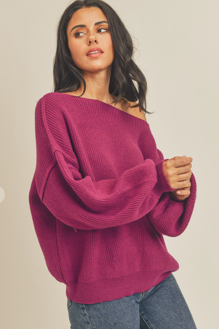 Plum Off the Shoulder Sweater