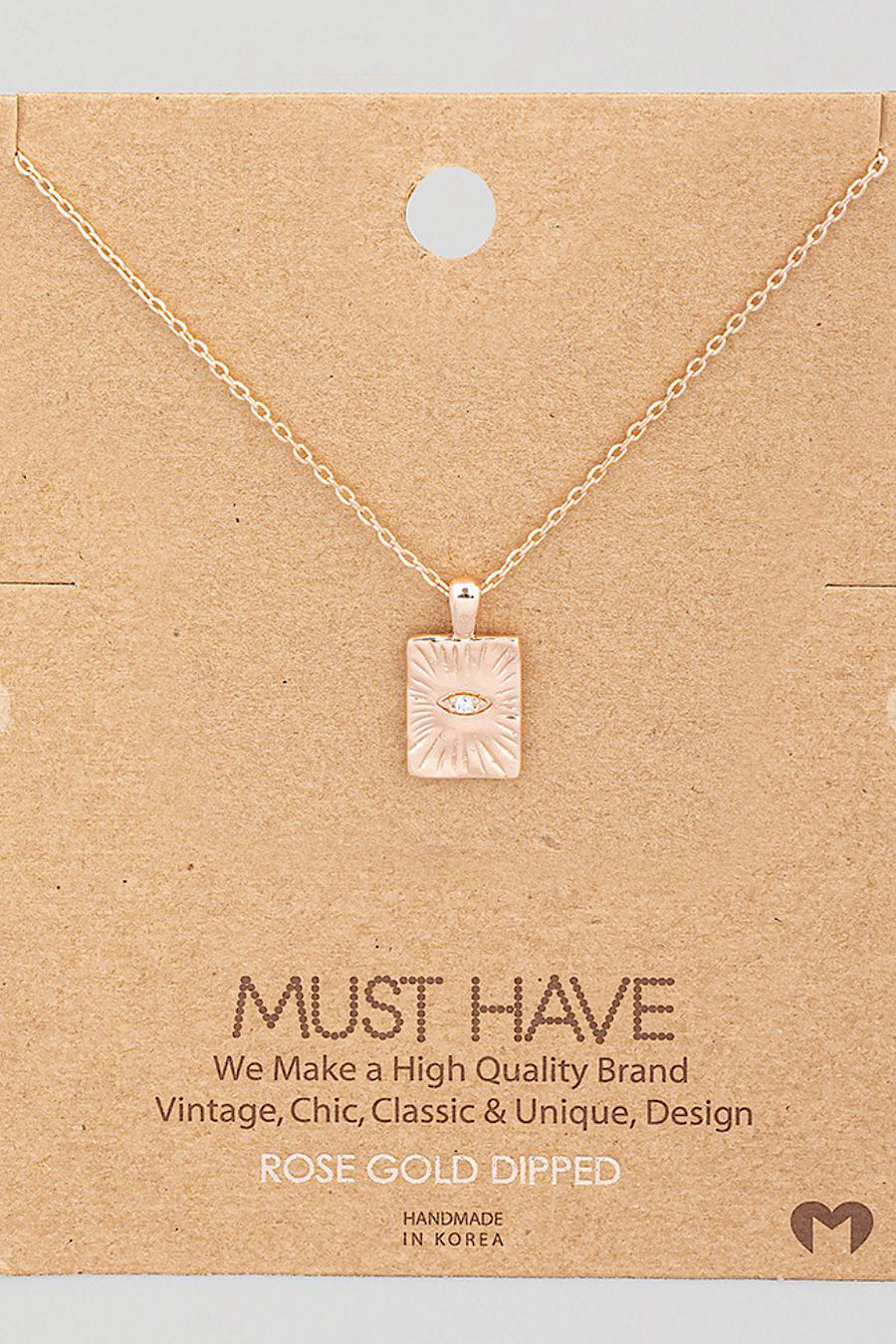 Evil Eye Rectangle Pendant Necklace in Silver or Rose Gold