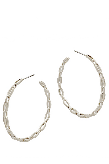 Matte Silver Chain Hoop Earrings