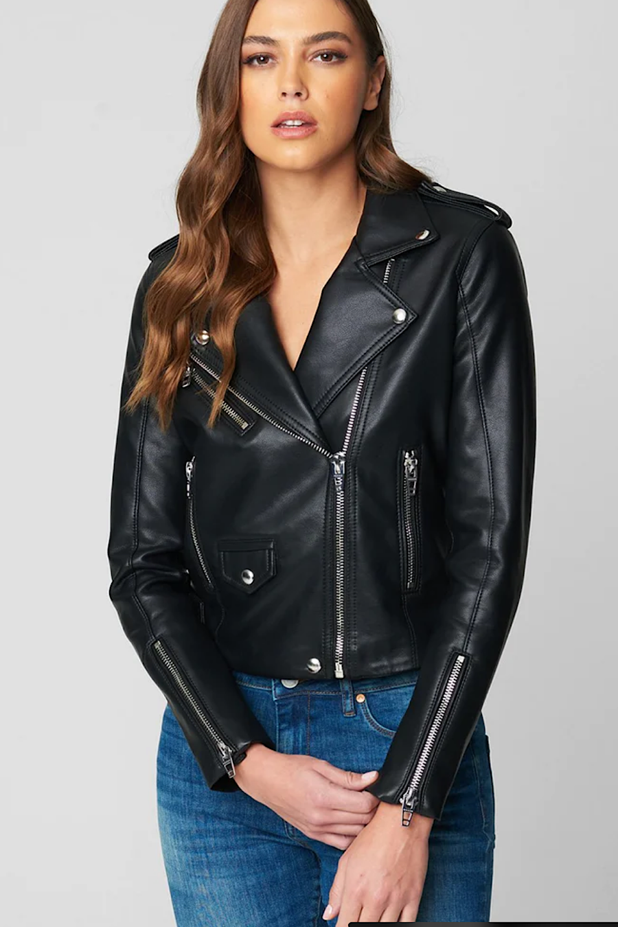 Blanknyc denim top vegan leather jacket