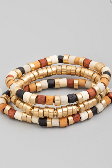 Multi Beaded Bracelet Set in Multi, Black or Tan