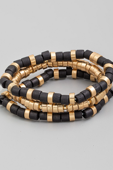 Multi Beaded Bracelet Set in Multi, Black or Tan