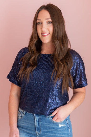 Dashing Sequin Top in Navy