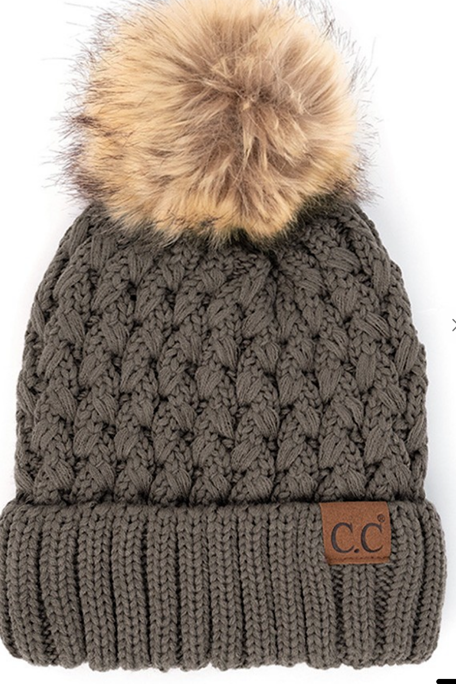 CC Lattice Fur Pom Beanie Hat in Sev Colors
