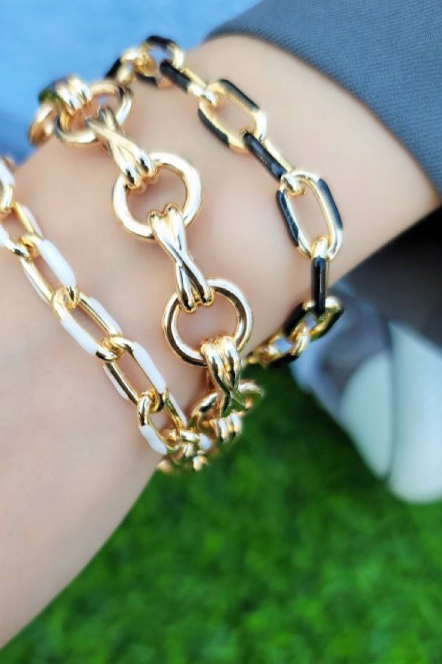 2 Tone Enamel Paperclip Bracelet in 3 colors!