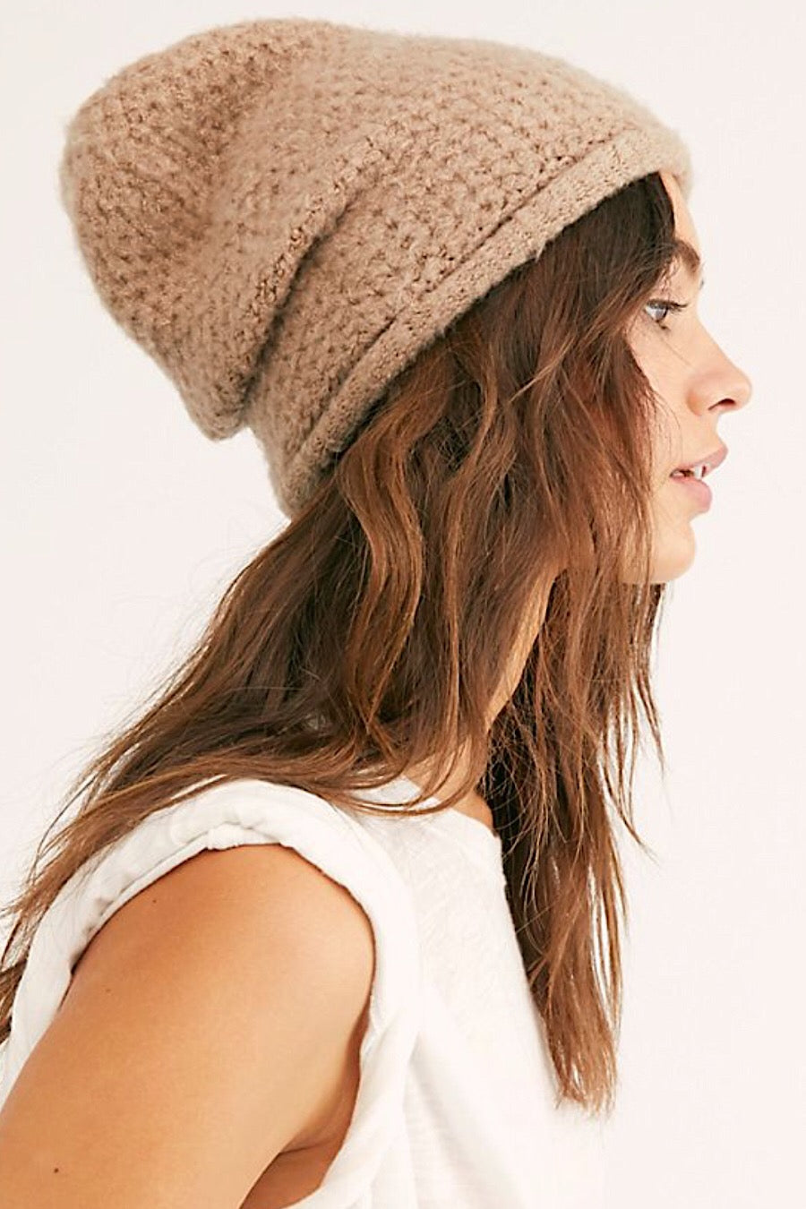 Free People Dreamland Knit Beanie in Taupe