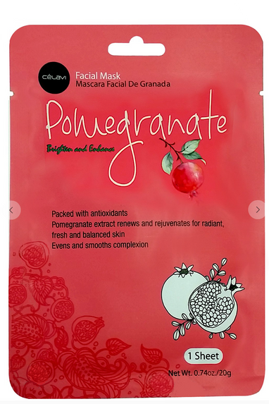Facial Mask Sheet in Cucumber or Pomegranate