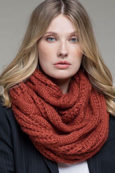 Cable Knit Infinity Scarf in Rust